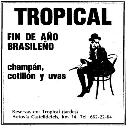Anunci de la Discoteca Tropical de Gav Mar publicat al diari LA VANGUARDIA anunciant el cap d'any brasiler (30 de Desembre de 1983)